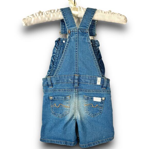7 For All Mankind Denim Jean Shorts Bib Overalls Adjustable Straps Baby Girl 18M - Picture 5 of 8